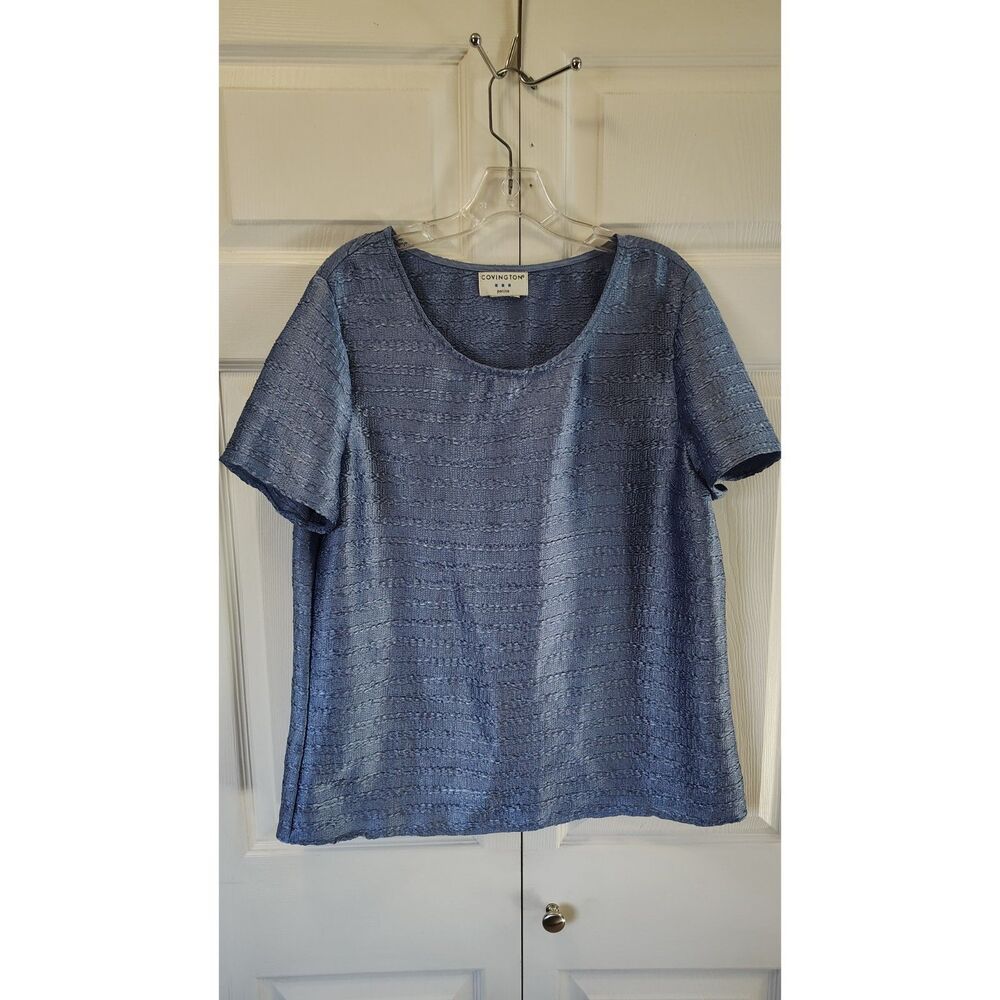 Covington Petite Periwinkle Blue Textured Short Sleeve Blouse XL